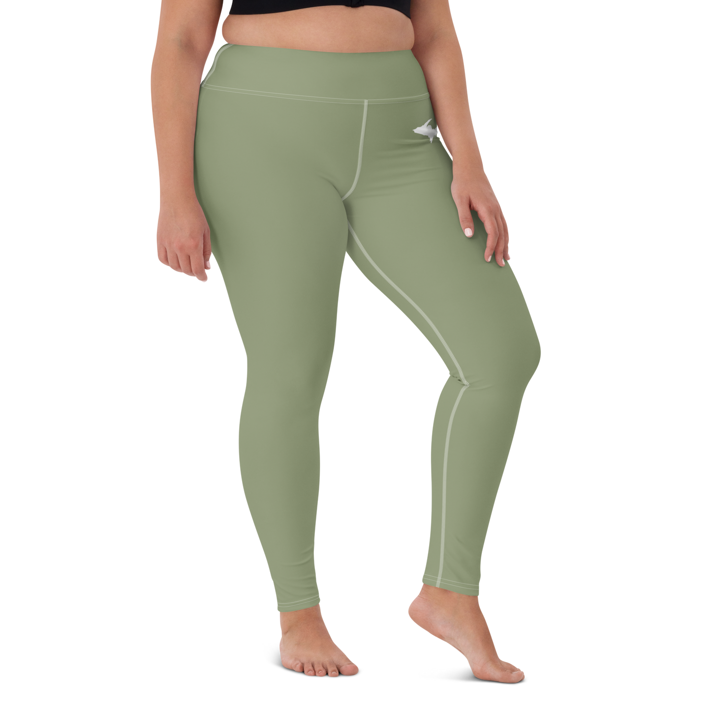 Michigan Upper Peninsula Yoga Leggings (w/ UP Outline) | Beachgrass Green