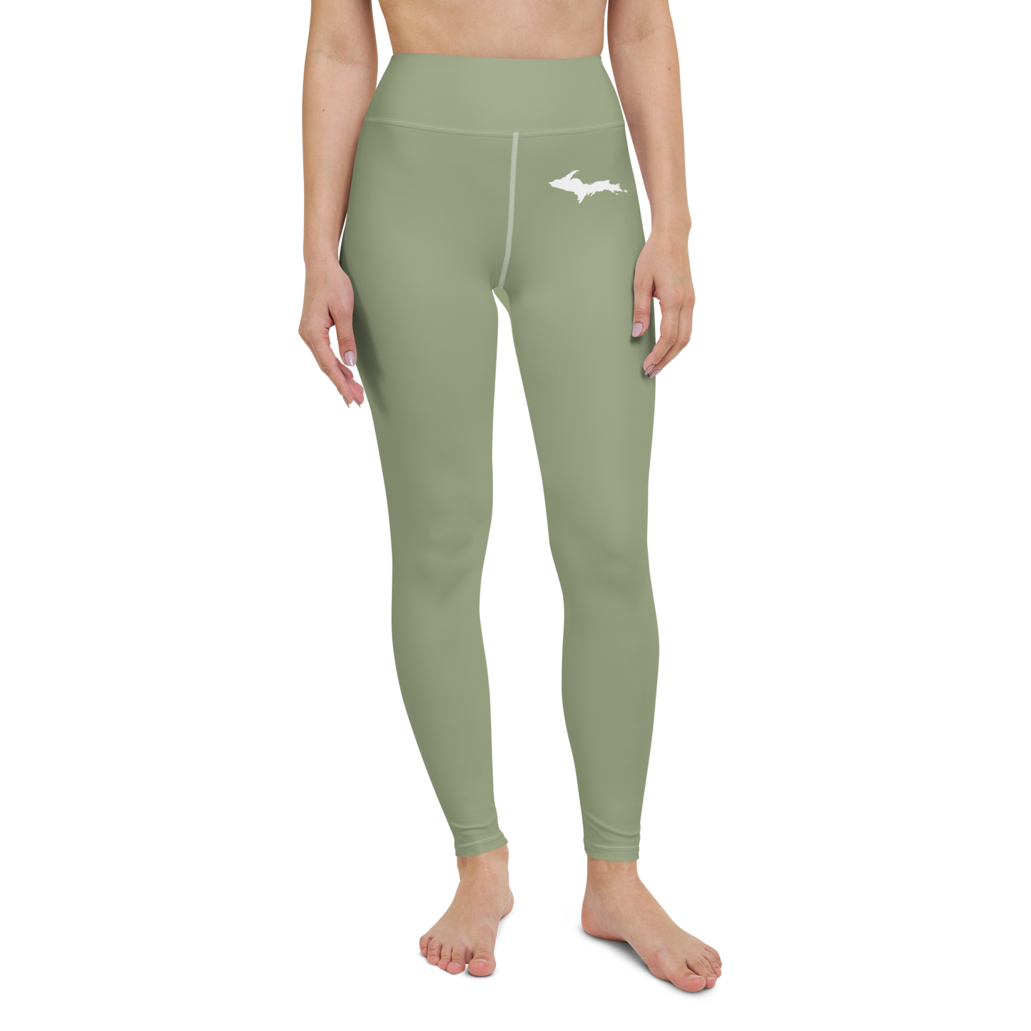 Michigan Upper Peninsula Yoga Leggings (w/ UP Outline) | Beachgrass Green