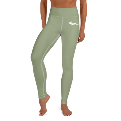 Michigan Upper Peninsula Yoga Leggings (w/ UP Outline) | Beachgrass Green