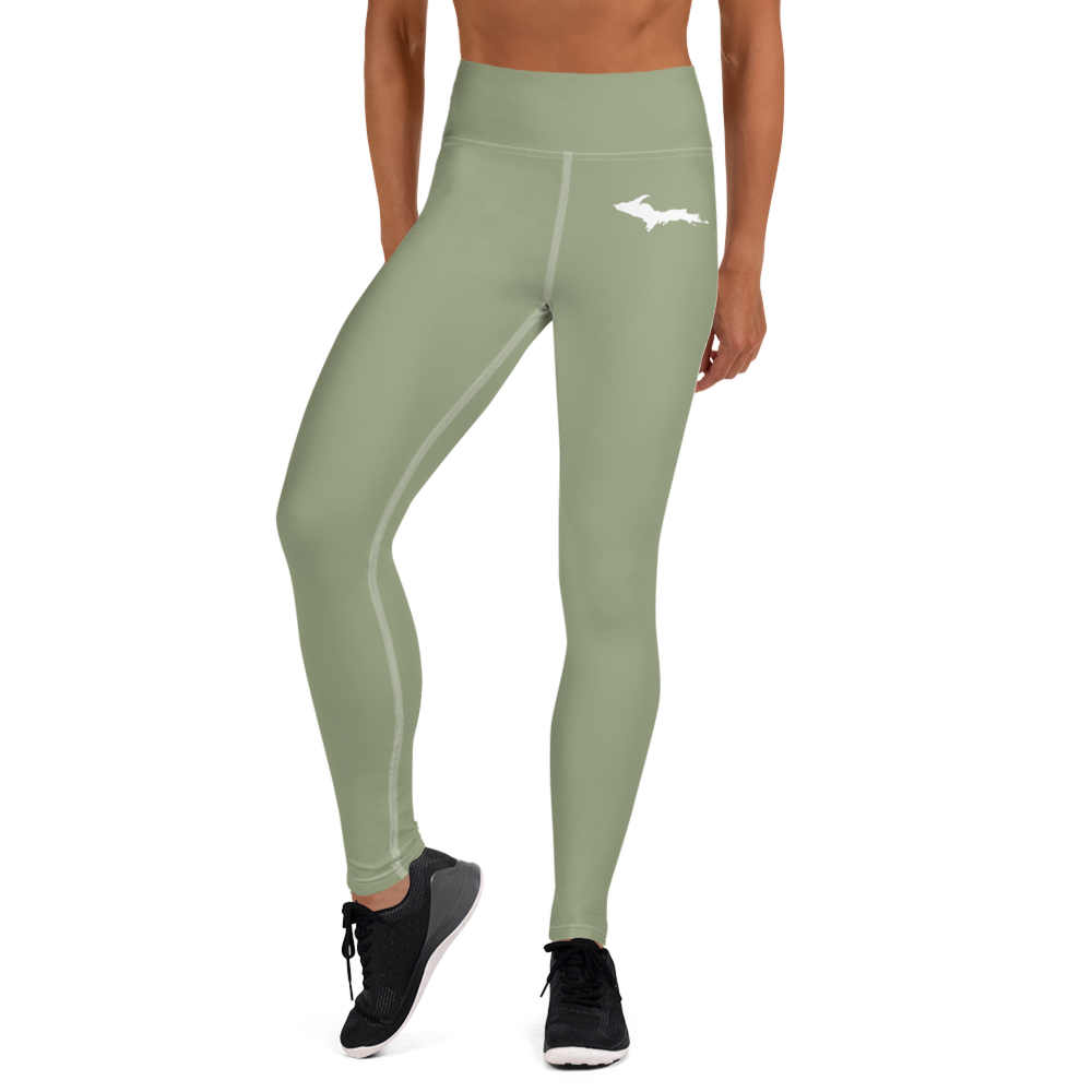 Michigan Upper Peninsula Yoga Leggings (w/ UP Outline) | Beachgrass Green