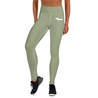 Michigan Upper Peninsula Yoga Leggings (w/ UP Outline) | Beachgrass Green