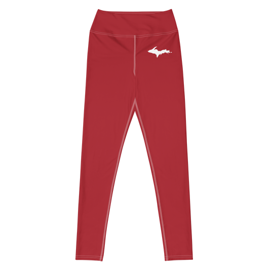 Michigan Upper Peninsula Yoga Leggings (w/ UP Outline) | Thimbleberry Red