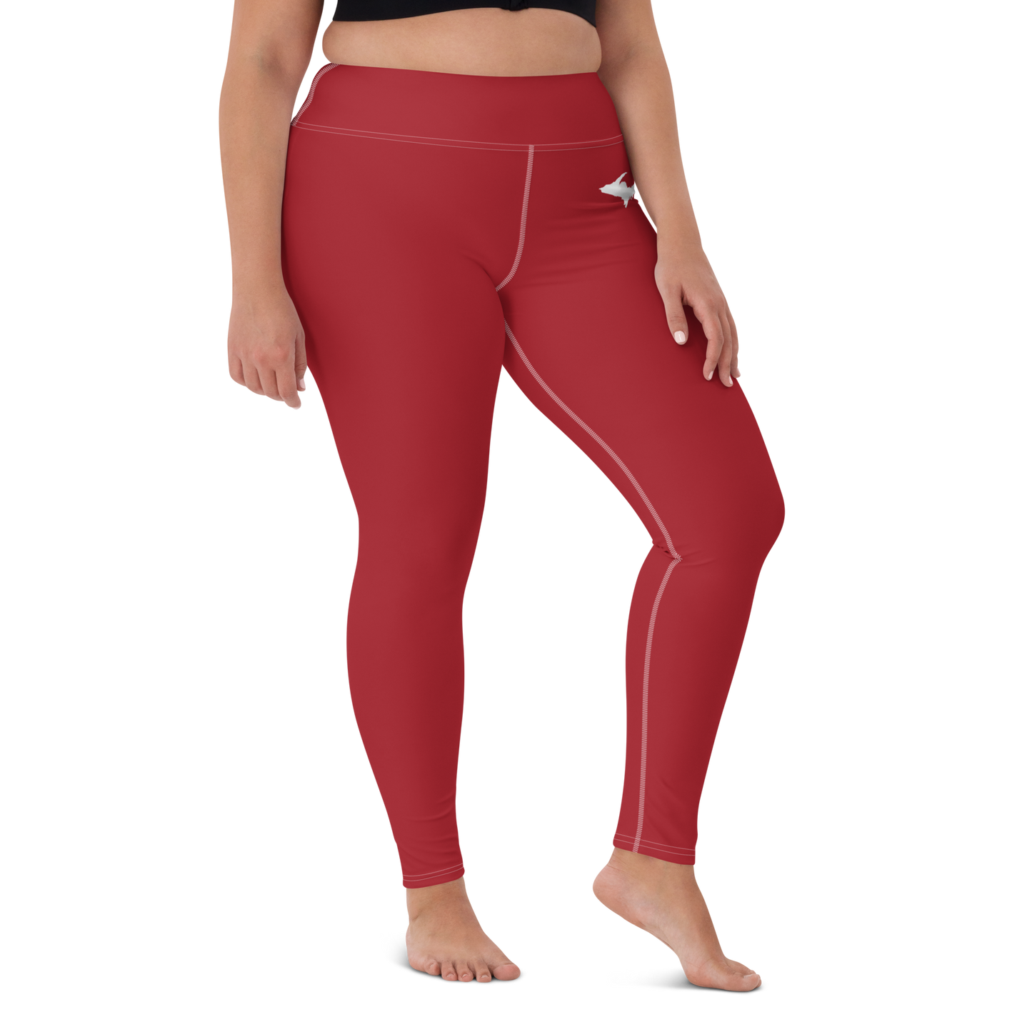 Michigan Upper Peninsula Yoga Leggings (w/ UP Outline) | Thimbleberry Red