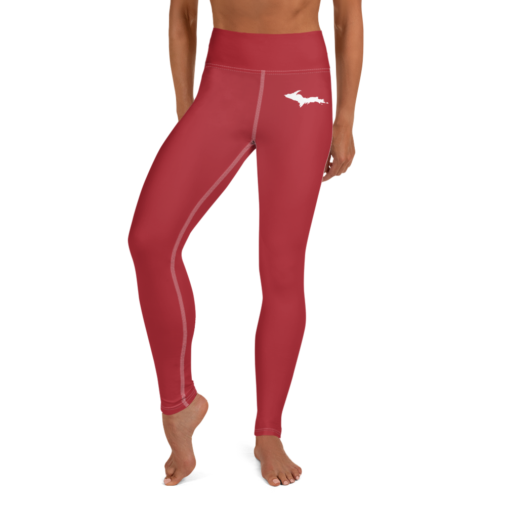 Michigan Upper Peninsula Yoga Leggings (w/ UP Outline) | Thimbleberry Red