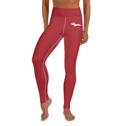 Michigan Upper Peninsula Yoga Leggings (w/ UP Outline) | Thimbleberry Red