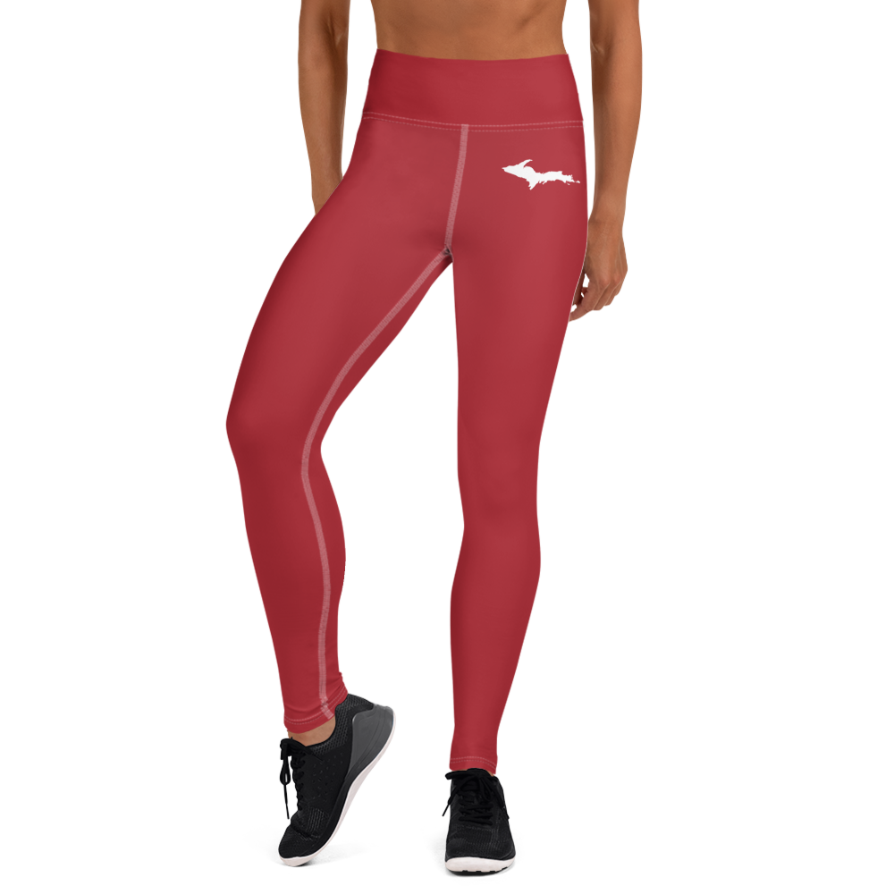 Michigan Upper Peninsula Yoga Leggings (w/ UP Outline) | Thimbleberry Red