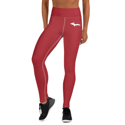 Michigan Upper Peninsula Yoga Leggings (w/ UP Outline) | Thimbleberry Red