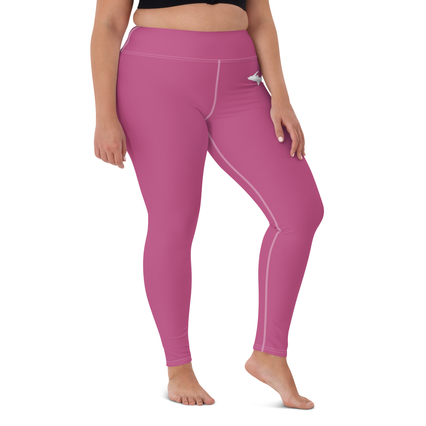 Michigan Upper Peninsula Yoga Leggings (w/ UP Outline) | Apple Blossom Pink