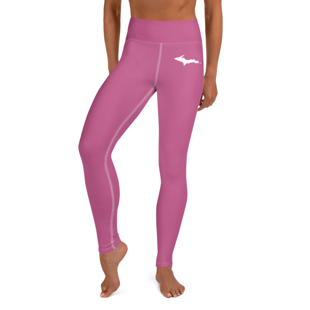 Michigan Upper Peninsula Yoga Leggings (w/ UP Outline) | Apple Blossom Pink