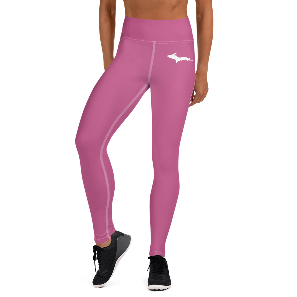 Michigan Upper Peninsula Yoga Leggings (w/ UP Outline) | Apple Blossom Pink