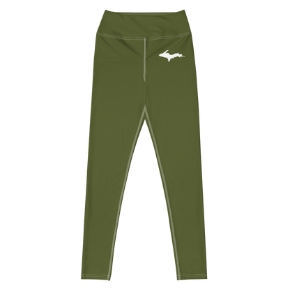 Michigan Upper Peninsula Yoga Leggings (w/ UP Outline) | Army Green