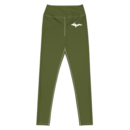 Michigan Upper Peninsula Yoga Leggings (w/ UP Outline) | Army Green