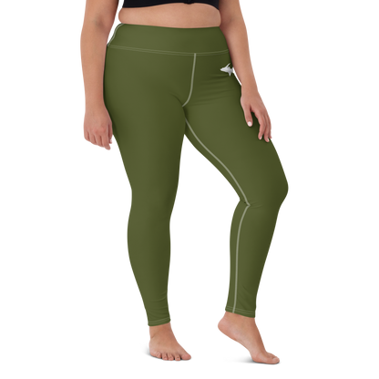 Michigan Upper Peninsula Yoga Leggings (w/ UP Outline) | Army Green