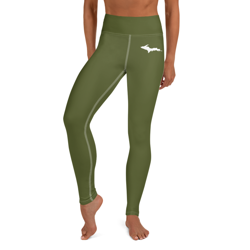 Michigan Upper Peninsula Yoga Leggings (w/ UP Outline) | Army Green