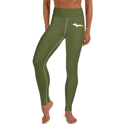 Michigan Upper Peninsula Yoga Leggings (w/ UP Outline) | Army Green