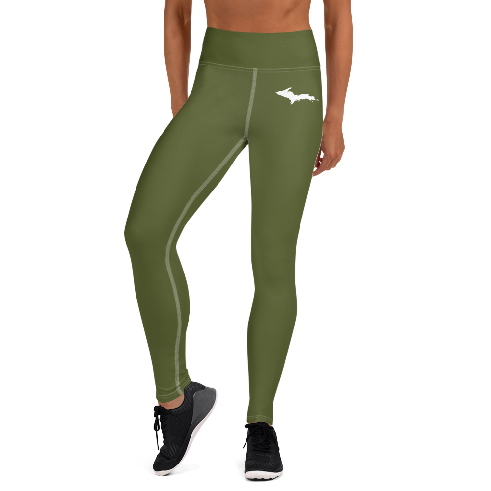 Michigan Upper Peninsula Yoga Leggings (w/ UP Outline) | Army Green