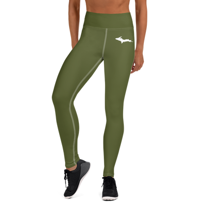 Michigan Upper Peninsula Yoga Leggings (w/ UP Outline) | Army Green