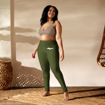 Michigan Upper Peninsula Yoga Leggings (w/ UP Outline) | Army Green