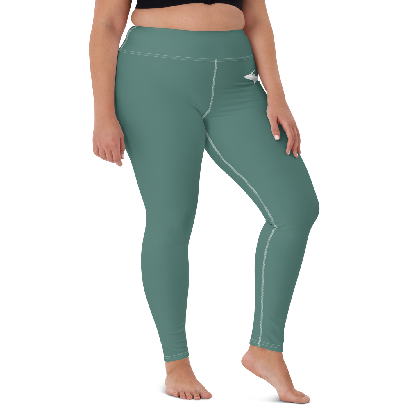 Michigan Upper Peninsula Yoga Leggings (w/ UP Outline) | Copper Green