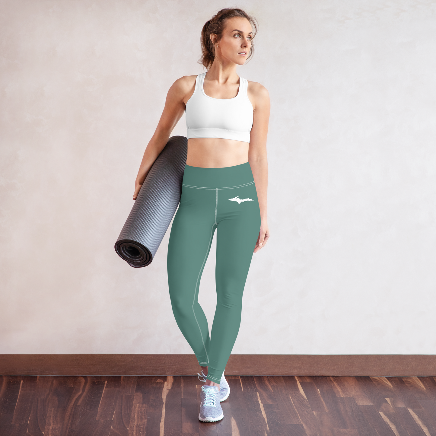 Michigan Upper Peninsula Yoga Leggings (w/ UP Outline) | Copper Green