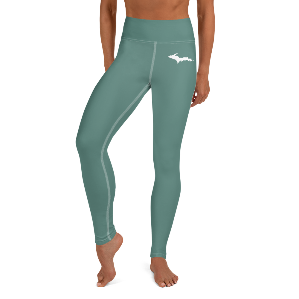 Michigan Upper Peninsula Yoga Leggings (w/ UP Outline) | Copper Green