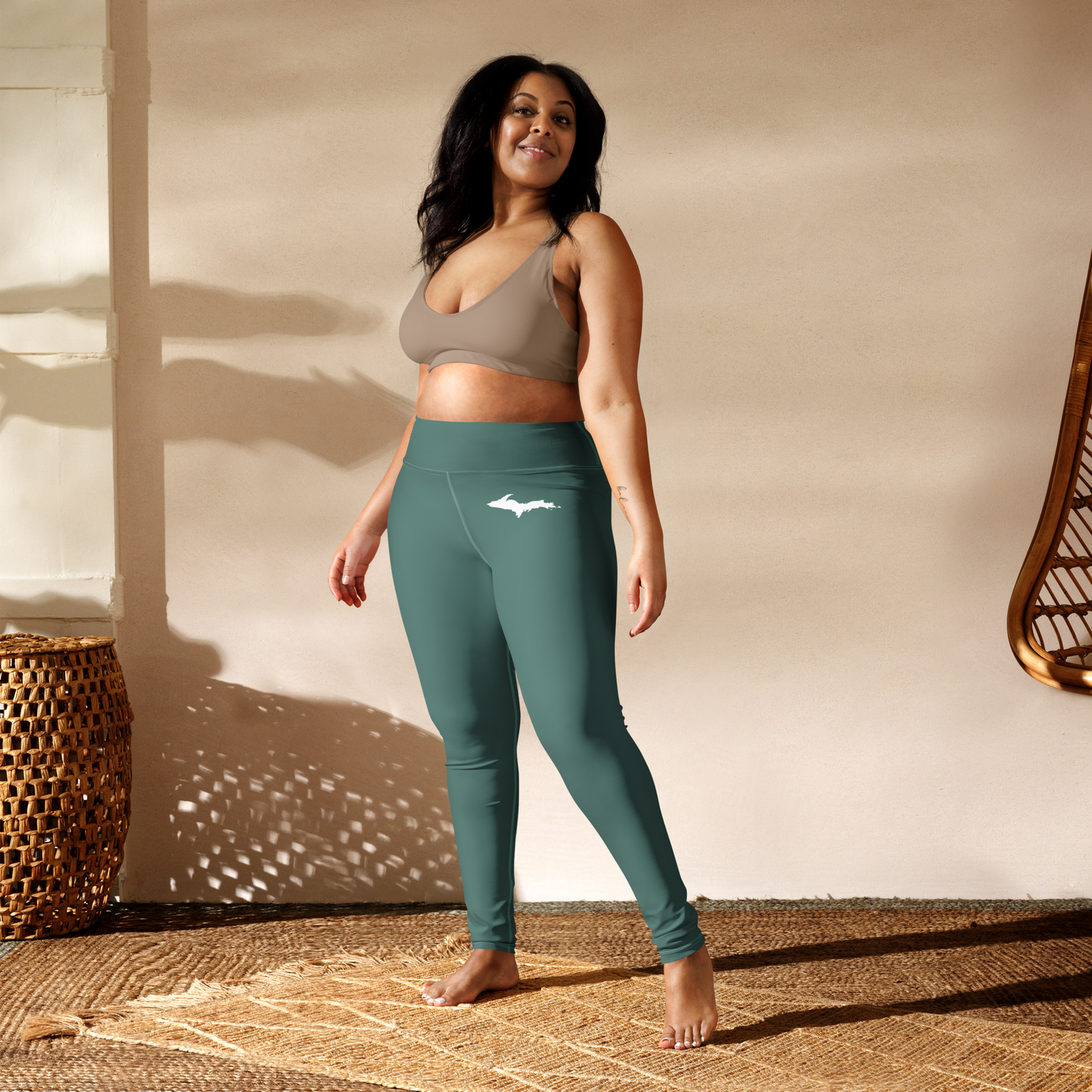 Michigan Upper Peninsula Yoga Leggings (w/ UP Outline) | Copper Green