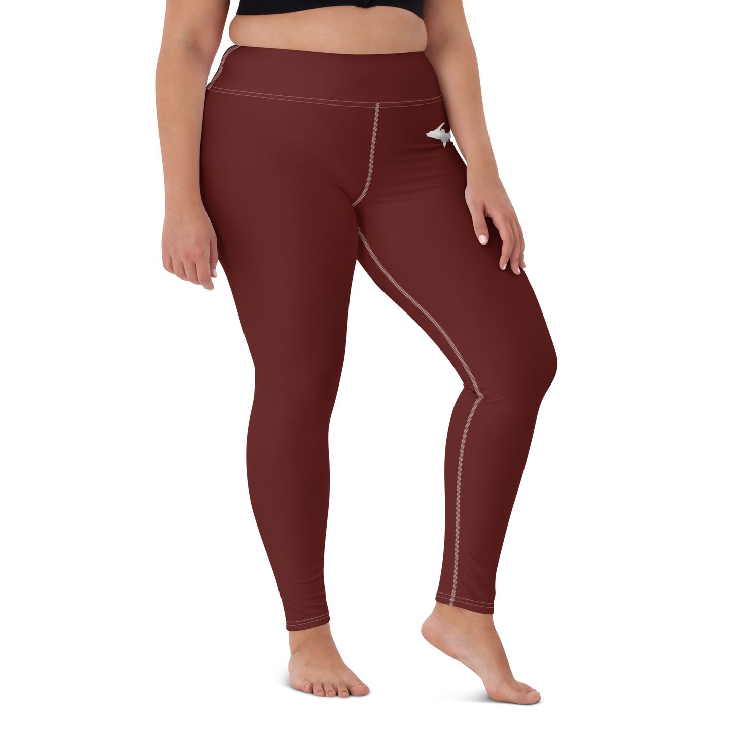 Michigan Upper Peninsula Yoga Leggings (w/ UP Outline) | Cherrywood Color