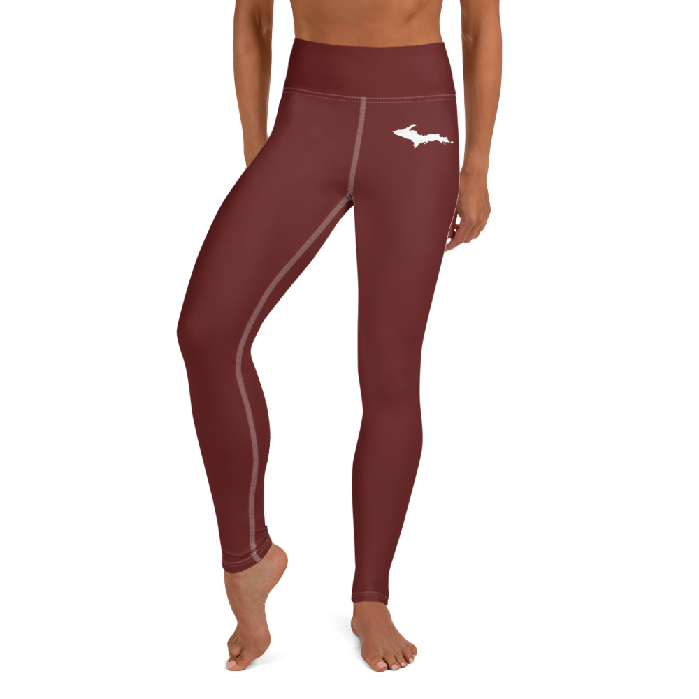 Michigan Upper Peninsula Yoga Leggings (w/ UP Outline) | Cherrywood Color