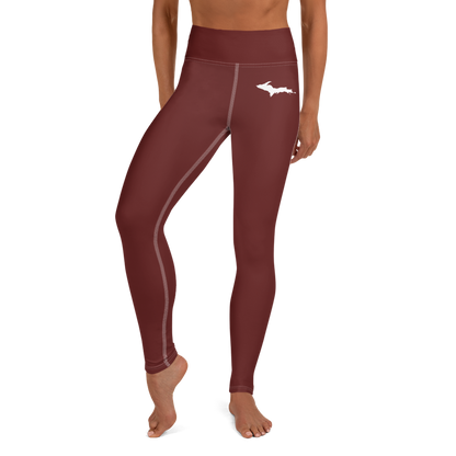 Michigan Upper Peninsula Yoga Leggings (w/ UP Outline) | Cherrywood Color