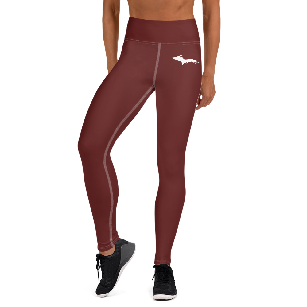 Michigan Upper Peninsula Yoga Leggings (w/ UP Outline) | Cherrywood Color