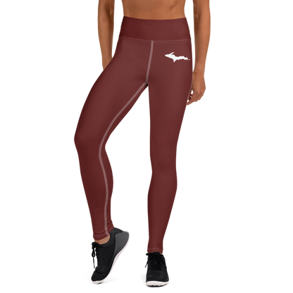 Michigan Upper Peninsula Yoga Leggings (w/ UP Outline) | Cherrywood Color