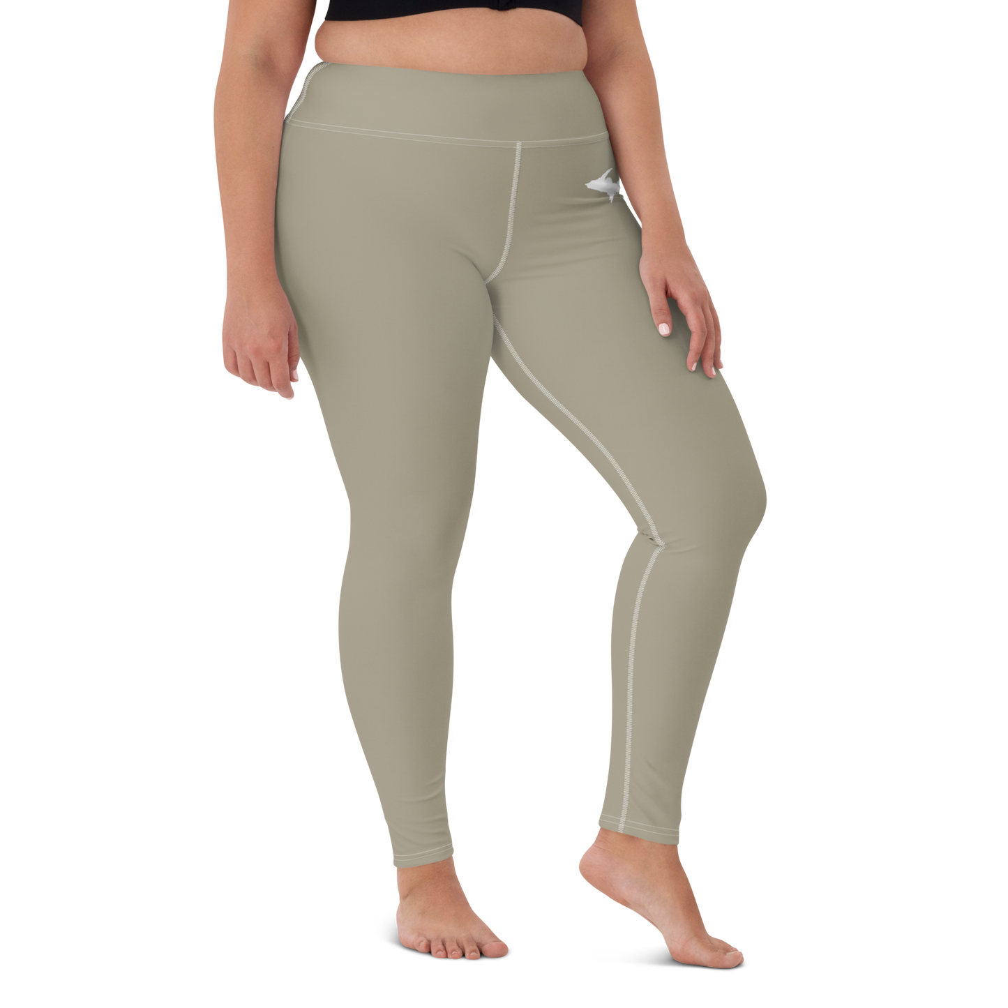 Michigan Upper Peninsula Yoga Leggings (w/ UP Outline) | Petoskey Stone Beige