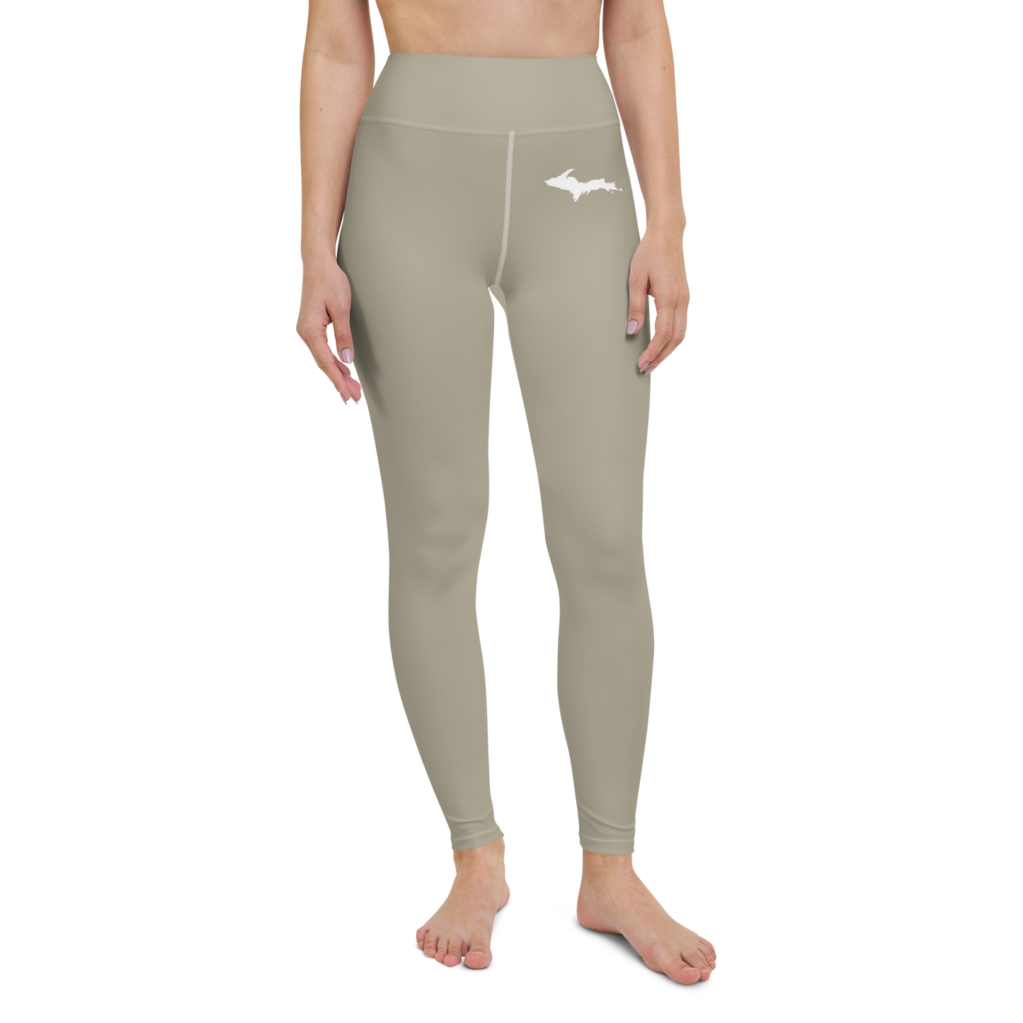 Michigan Upper Peninsula Yoga Leggings (w/ UP Outline) | Petoskey Stone Beige