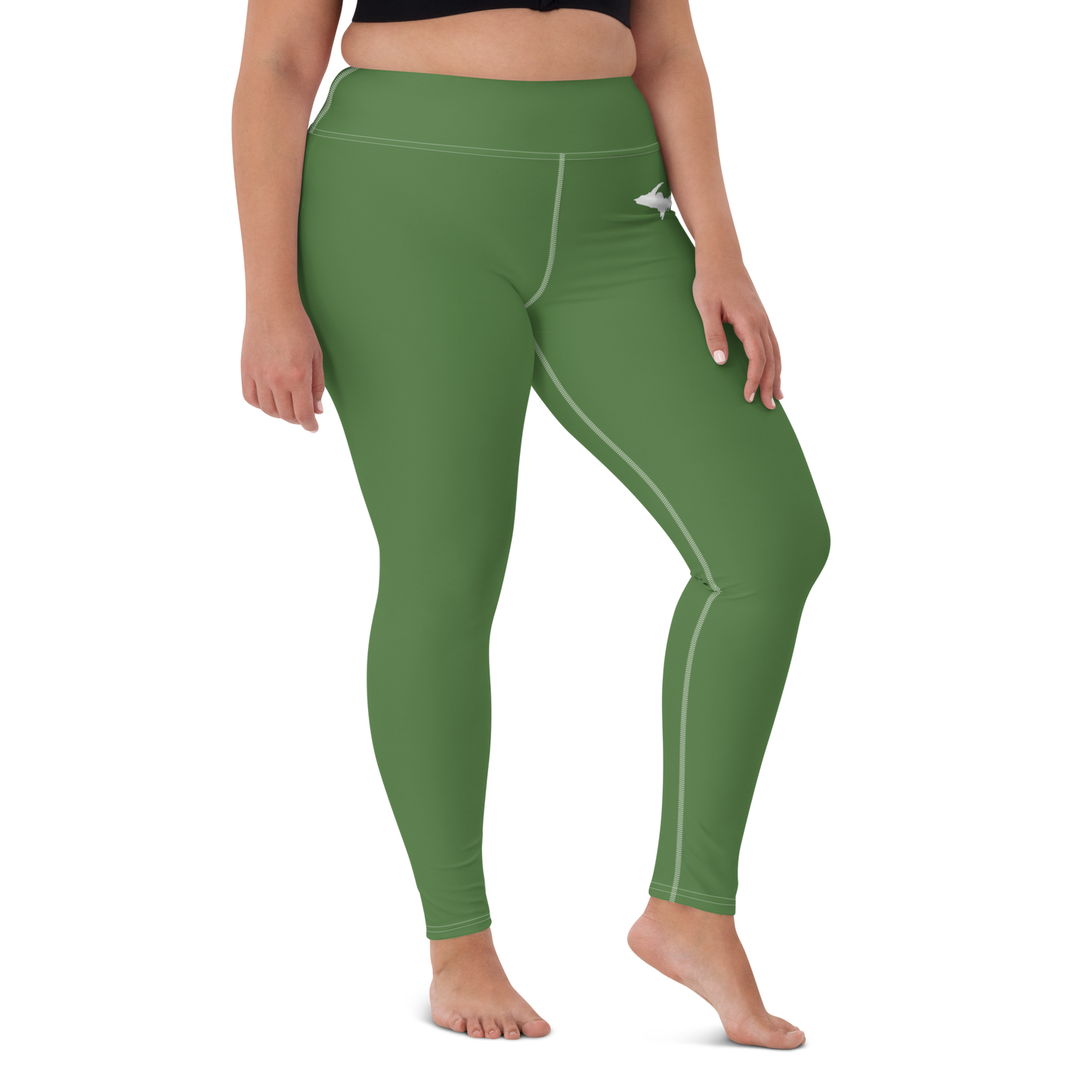 Michigan Upper Peninsula Yoga Leggings (w/ UP Outline) | Pine Green