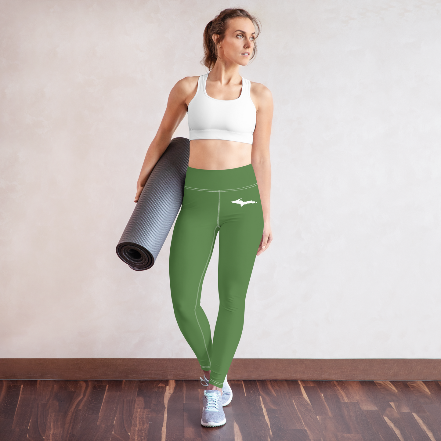 Michigan Upper Peninsula Yoga Leggings (w/ UP Outline) | Pine Green