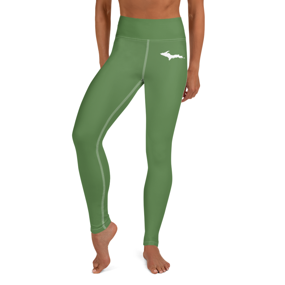 Michigan Upper Peninsula Yoga Leggings (w/ UP Outline) | Pine Green