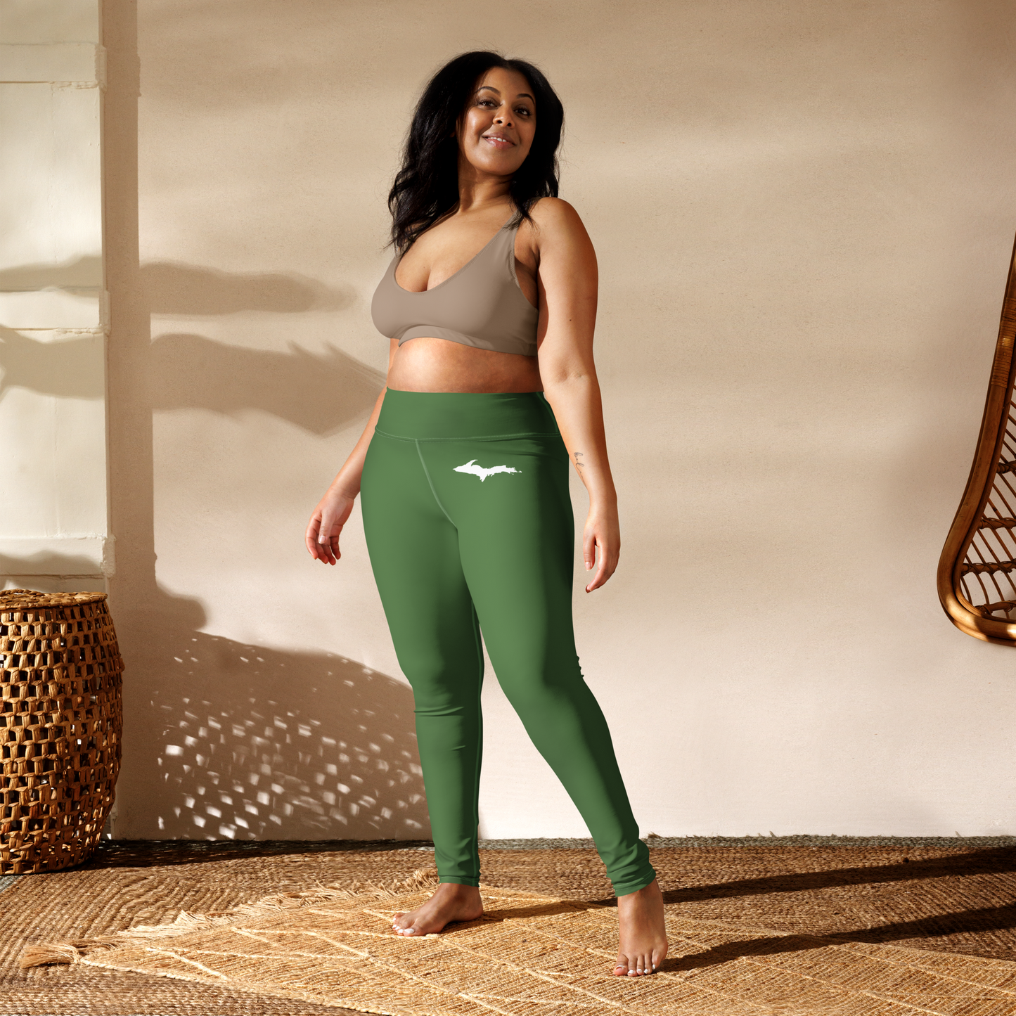 Michigan Upper Peninsula Yoga Leggings (w/ UP Outline) | Pine Green