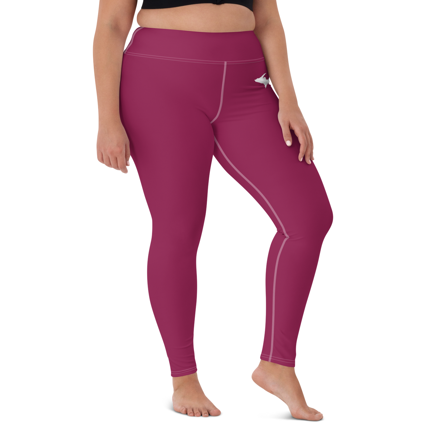 Michigan Upper Peninsula Yoga Leggings (w/ UP Outline) | Ruby Red