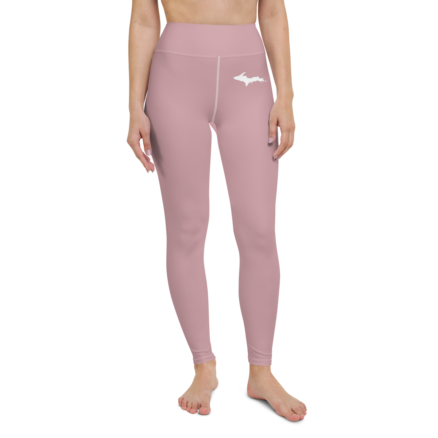 Michigan Upper Peninsula Yoga Leggings (w/ UP Outline) | Cherry Blossom Pink