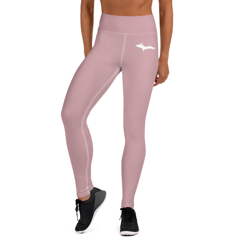 Michigan Upper Peninsula Yoga Leggings (w/ UP Outline) | Cherry Blossom Pink