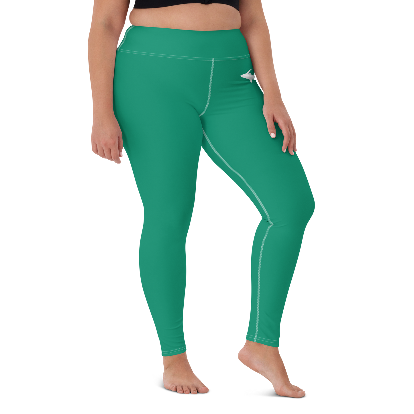 Michigan Upper Peninsula Yoga Leggings (w/ UP Outline) | Emerald Green