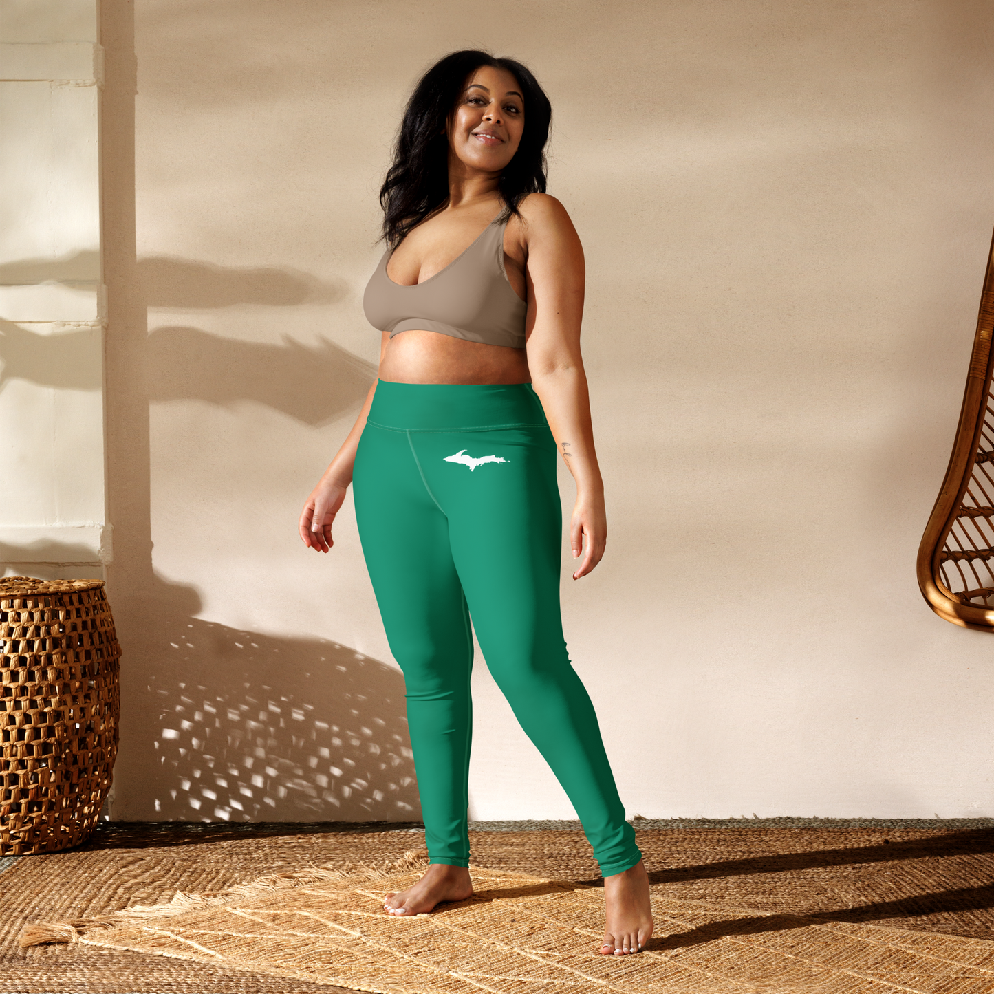 Michigan Upper Peninsula Yoga Leggings (w/ UP Outline) | Emerald Green