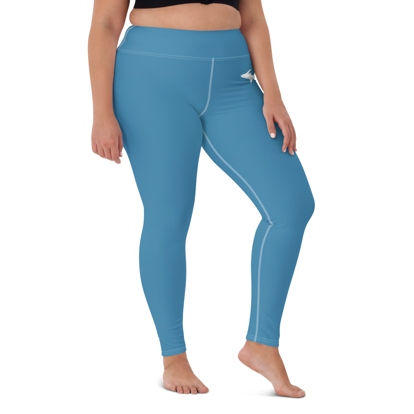 Michigan Upper Peninsula Yoga Leggings (w/ UP Outline) | Lake Michigan Blue