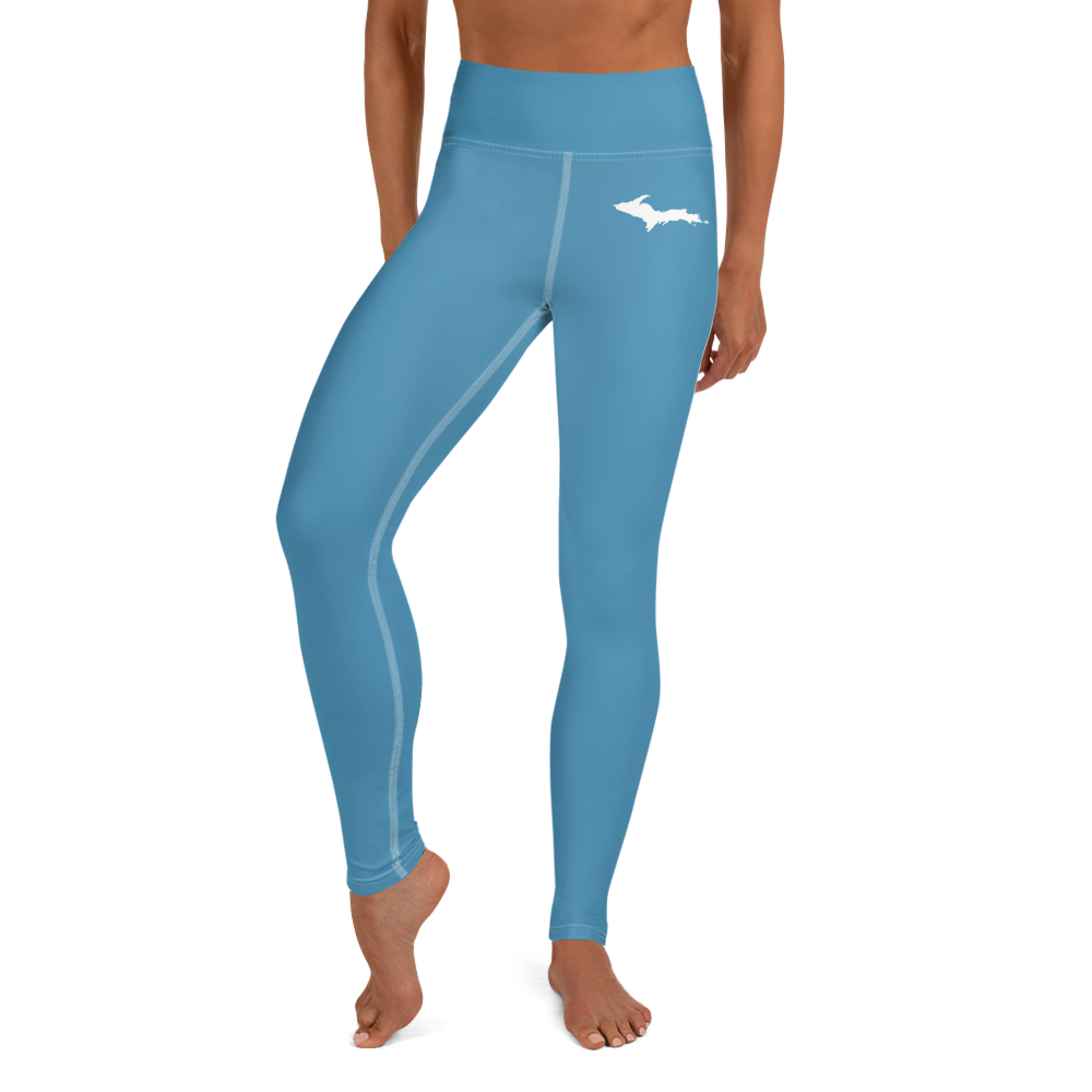 Michigan Upper Peninsula Yoga Leggings (w/ UP Outline) | Lake Michigan Blue