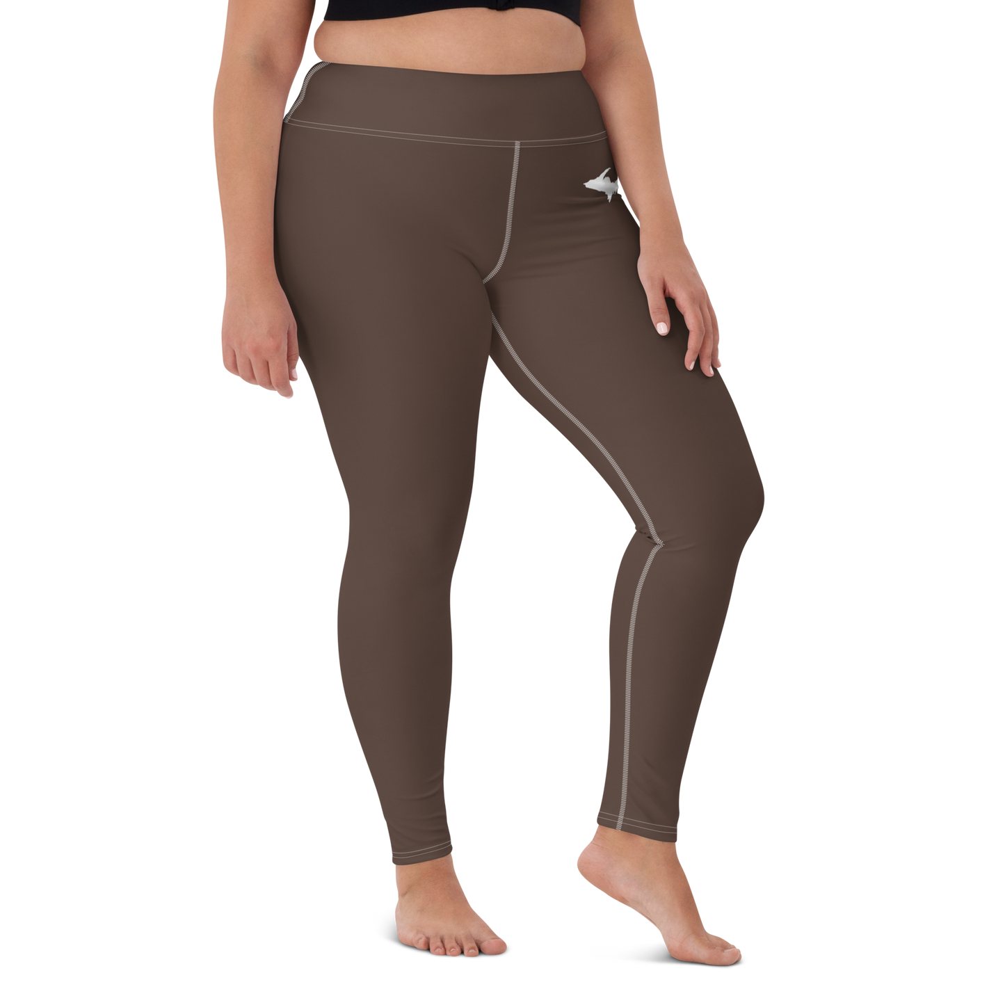 Michigan Upper Peninsula Yoga Leggings (w/ UP Outline) | Hickory Color