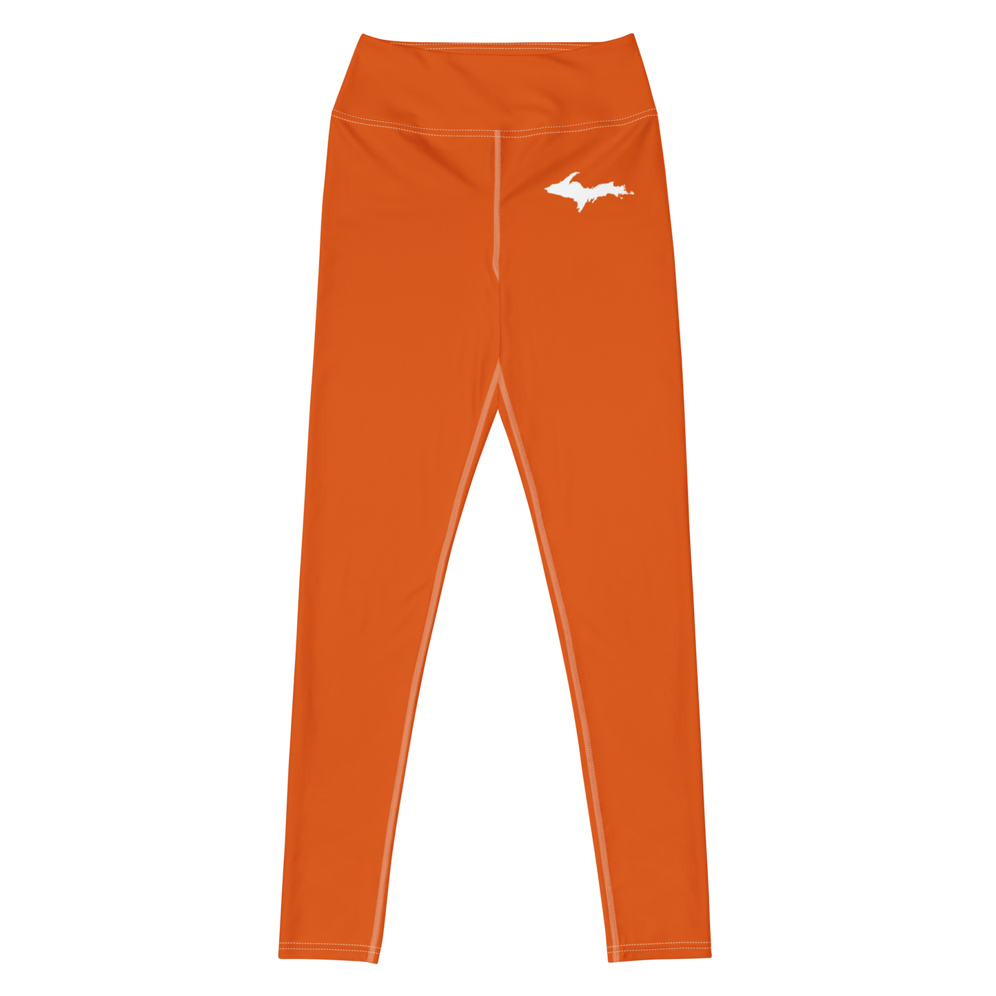 Michigan Upper Peninsula Yoga Leggings (w/ UP Outline) | Maple Leaf Orange