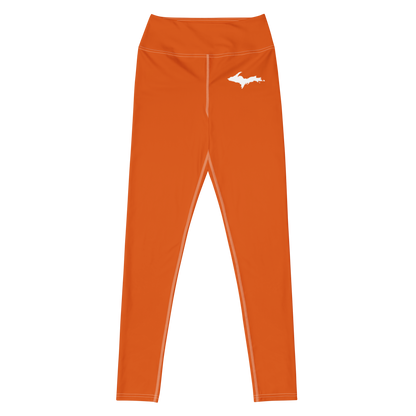 Michigan Upper Peninsula Yoga Leggings (w/ UP Outline) | Maple Leaf Orange