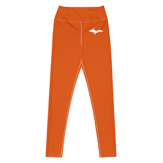 Michigan Upper Peninsula Yoga Leggings (w/ UP Outline) | Maple Leaf Orange