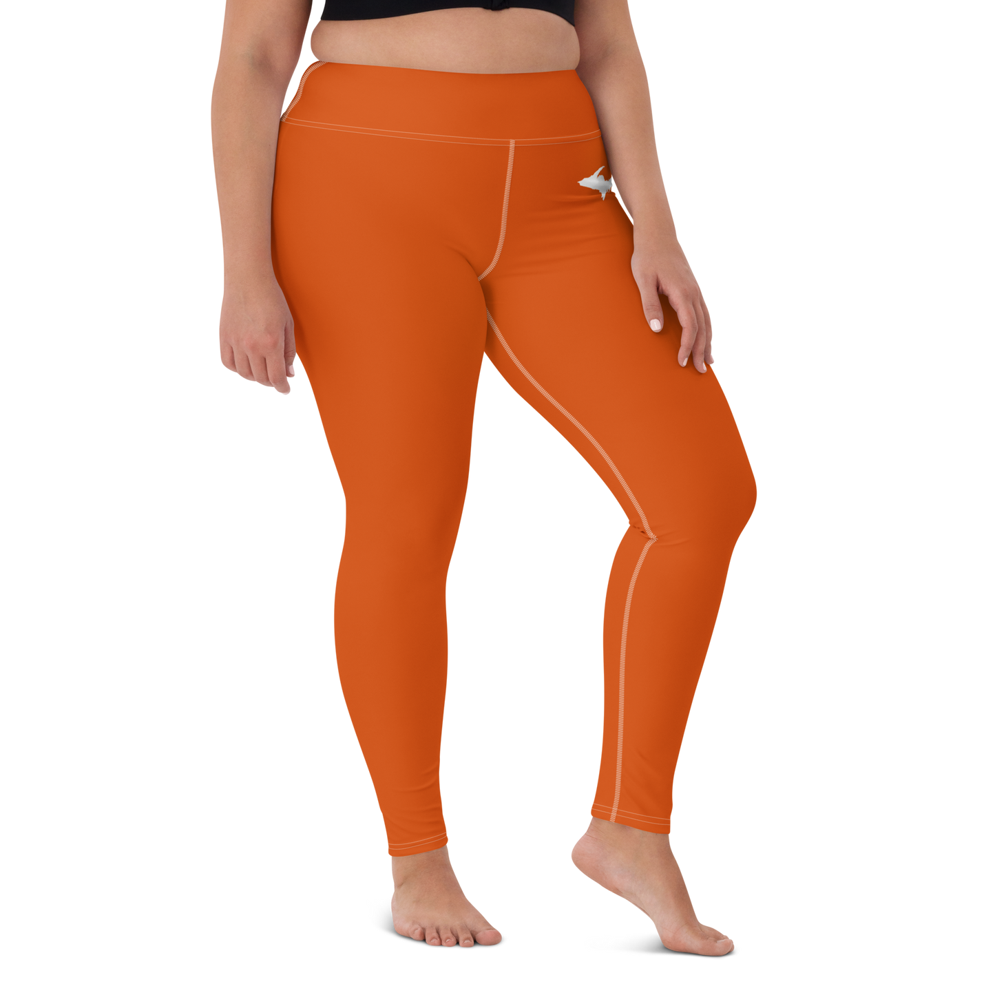 Michigan Upper Peninsula Yoga Leggings (w/ UP Outline) | Maple Leaf Orange