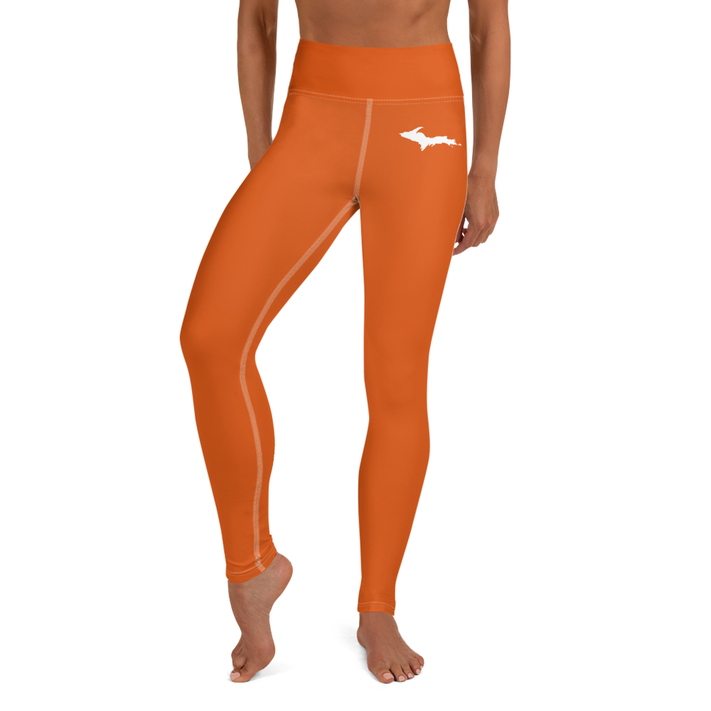 Michigan Upper Peninsula Yoga Leggings (w/ UP Outline) | Maple Leaf Orange